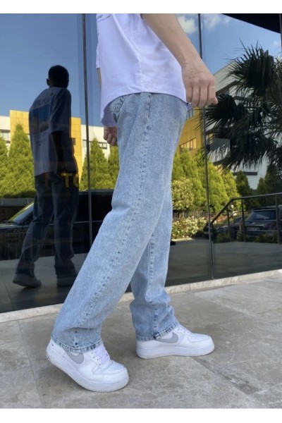 Erkek Buz Mavi Baggy Pantolon